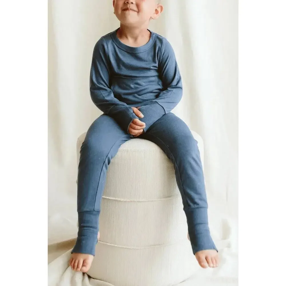 Goumi Kids Bamboo All Day Jogger Set Loungewear‎ Pajamas Long Sleeve Blue 4T